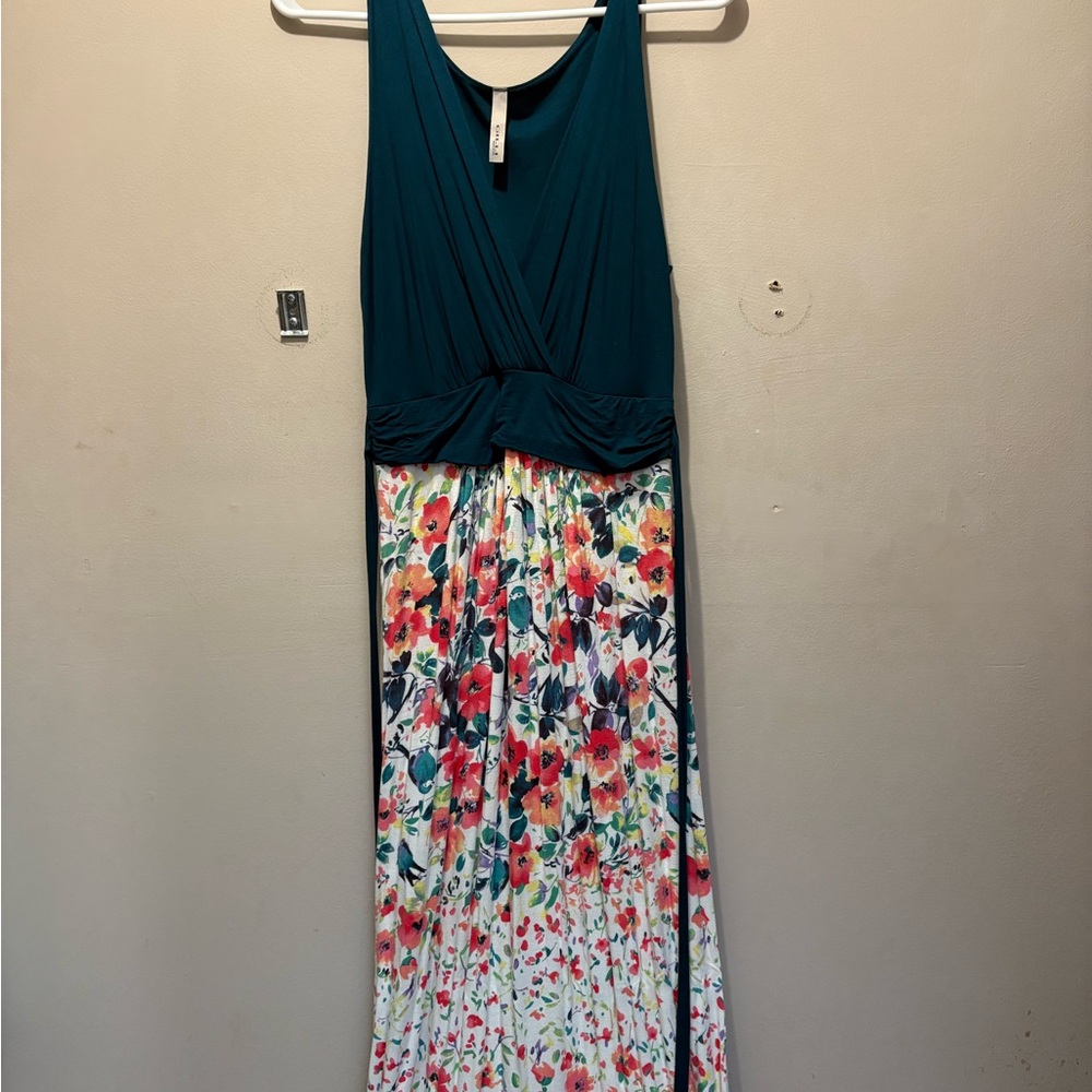 Gilli Teal and Floral Maxi Dress